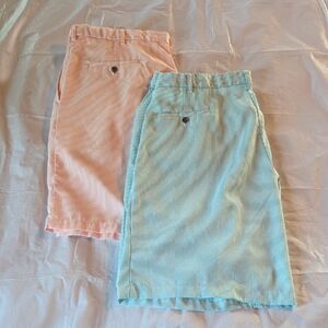 Haggar Men's Lot of Two‎ Pair 9" Seersucker Shorts Peach Turquoise Preppy 42